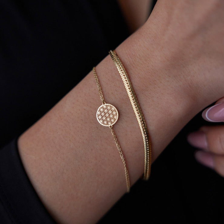 14k Gold Flower of Life Bracelet, 14k Solid Gold Bracelet, Gold Bracelet for women, Solid Gold Bracelet