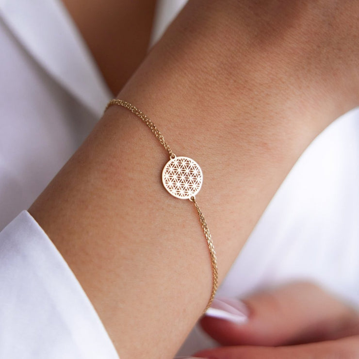 14k Gold Flower of Life Bracelet, 14k Solid Gold Bracelet, Gold Bracelet for women, Solid Gold Bracelet