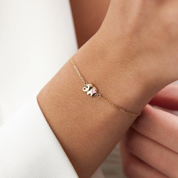 14k Gold Enamel Elephant Bracelet, 14k Solid Gold Bracelet, Gold Bracelet for women, Solid Gold Bracelet