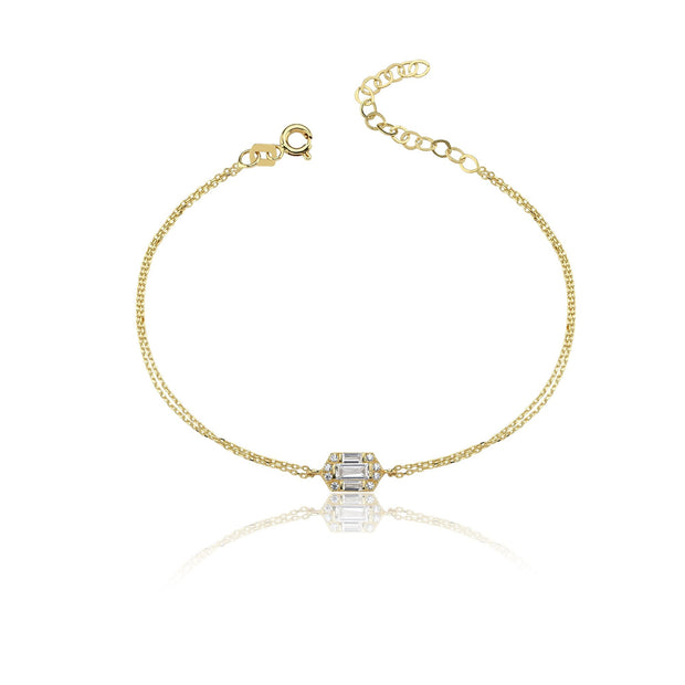 14k Gold Bracket Baguette Bracelet, 14k Solid Gold Bracelet, Gold Bracelet for women, Solid Gold Bracelet