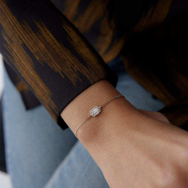 14k Gold Bracket Baguette Bracelet, 14k Solid Gold Bracelet, Gold Bracelet for women, Solid Gold Bracelet