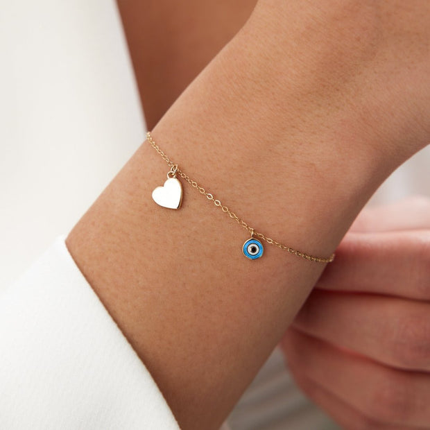 14k Gold Enamel Heart Bracelet, 14k Solid Gold Bracelet, Gold Bracelet for women, Solid Gold Bracelet