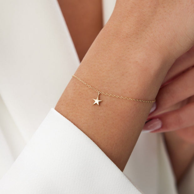 14k Gold Mini Star Bracelet, 14k Solid Gold Bracelet, Gold Bracelet for women, Solid Gold Bracelet