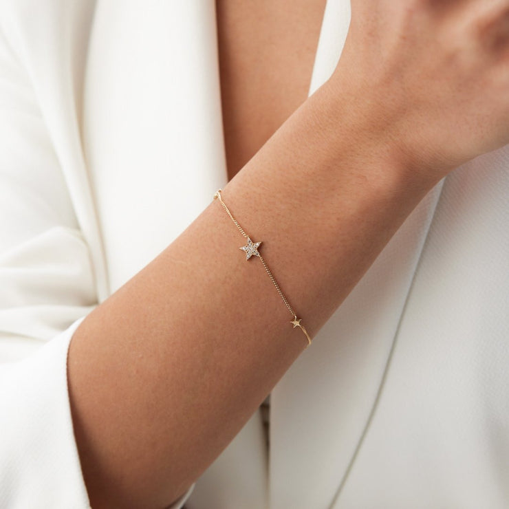 14k Gold Star Bracelet, 14k Solid Gold Bracelet, Gold Bracelet for women, Solid Gold Bracelet