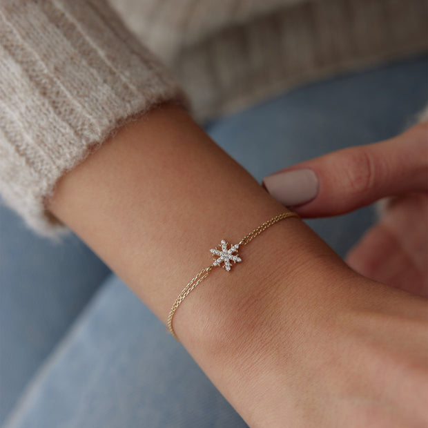 14k Gold Snowflake Bracelet, 14k Solid Gold Bracelet, Gold Bracelet for women, Solid Gold Bracelet