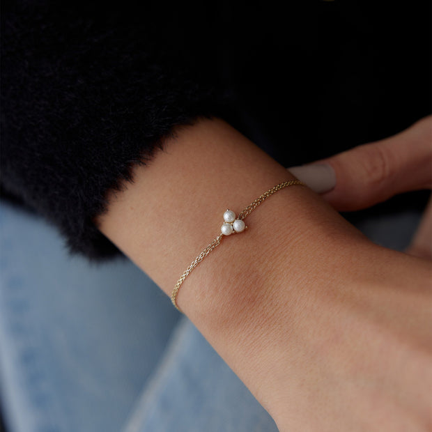 14k Gold Tria Pearl Bracelet, 14k Solid Gold Bracelet, Gold Bracelet for women, Solid Gold Bracelet