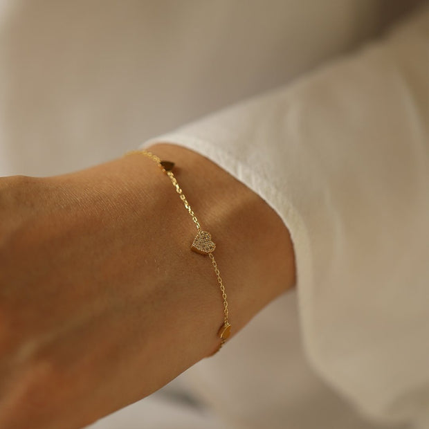 14k Gold Sequential Heart Bracelet, 14k Solid Gold Bracelet, Gold Bracelet for women, Solid Gold Bracelet