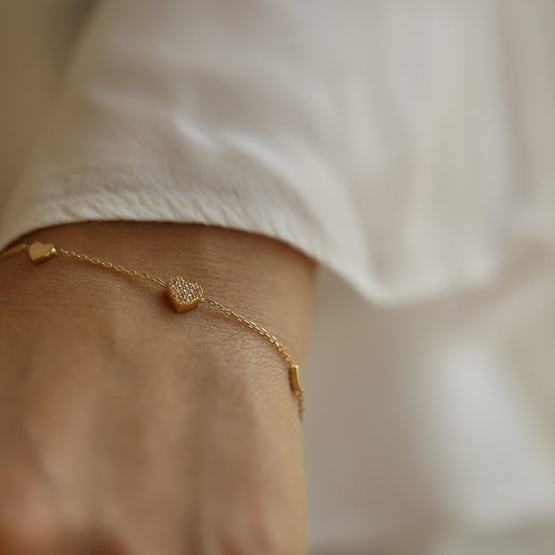 14k Gold Sequential Heart Bracelet, 14k Solid Gold Bracelet, Gold Bracelet for women, Solid Gold Bracelet