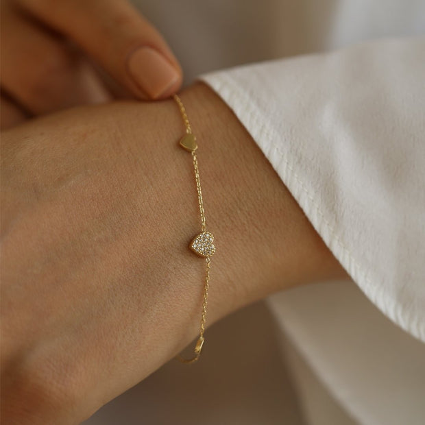 14k Gold Sequential Heart Bracelet, 14k Solid Gold Bracelet, Gold Bracelet for women, Solid Gold Bracelet