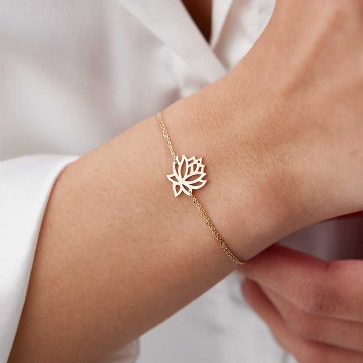 14k Gold Lotus Bracelet, 14k Solid Gold Bracelet, Gold Bracelet for women, Solid Gold Bracelet