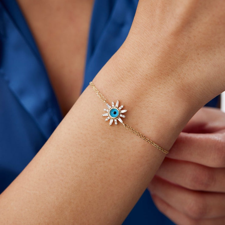 14k Gold Eyed Sun Bracelet, 14k Solid Gold Bracelet, Gold Bracelet for women, Solid Gold Bracelet