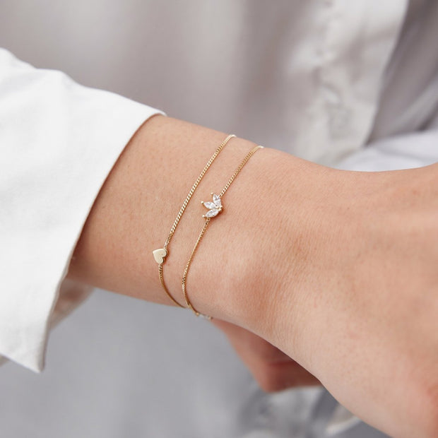 14k Gold Heart Lotus Double Bracelet, 14k Solid Gold Bracelet, Gold Bracelet for women, Solid Gold Bracelet