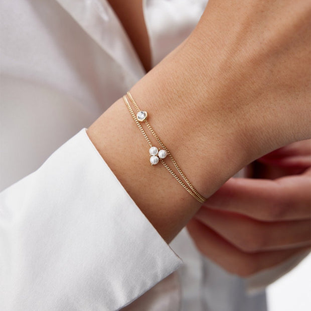 14k Gold Tria Pearl Solitaire Bracelet, 14k Solid Gold Bracelet, Gold Bracelet for women, Solid Gold Bracelet