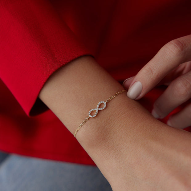 14k Gold Infinity Bracelet with Stones, 14k Solid Gold Bracelet, Gold Bracelet for women, Solid Gold Bracelet