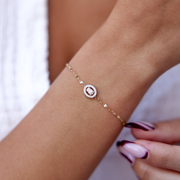 14k Gold Oval Baguette Boomerang Bracelet, 14k Solid Gold Bracelet, Gold Bracelet for women, Solid Gold Bracelet
