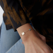 14k Gold Eye and Clover Bracelet, 14k Solid Gold Bracelet, Gold Bracelet for women, Solid Gold Bracelet