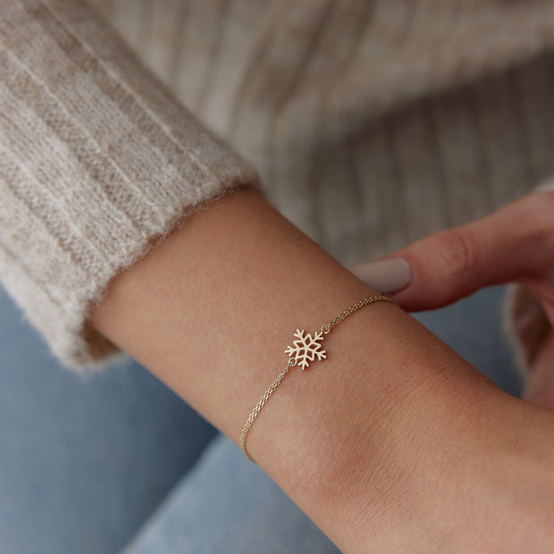 14k Gold Simple Snowflake Bracelet, 14k Solid Gold Bracelet, Gold Bracelet for women, Solid Gold Bracelet