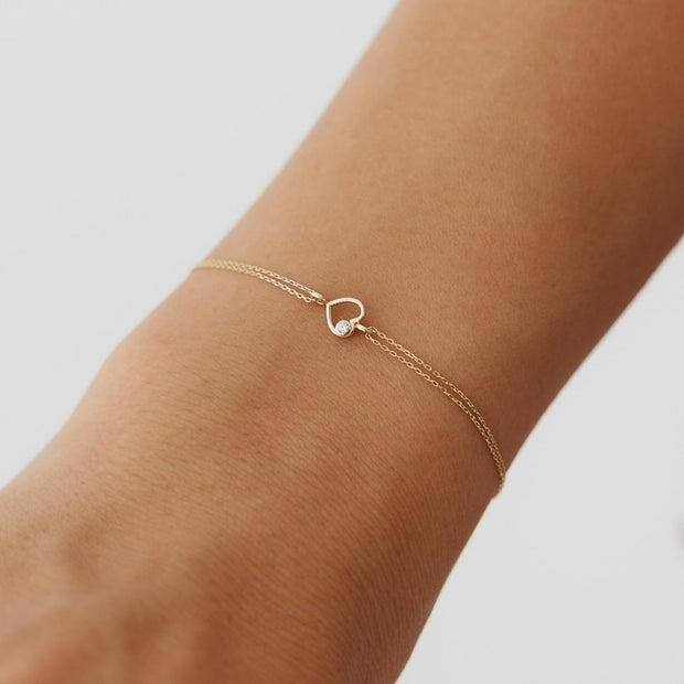 14k Gold Mini Heart Bracelet, 14k Solid Gold Bracelet, Gold Bracelet for women, Solid Gold Bracelet
