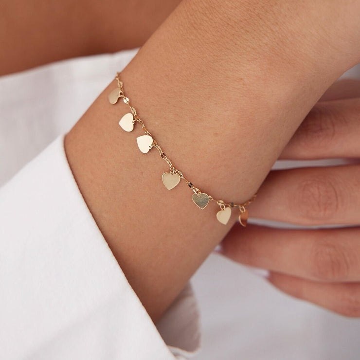 14k Gold Boomerang Bracelet with Heart, 14k Solid Gold Bracelet, Gold Bracelet for women, Solid Gold Bracelet