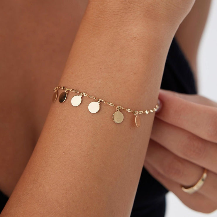 14k Gold Sequin Boomerang Bracelet, 14k Solid Gold Bracelet, Gold Bracelet for women, Solid Gold Bracelet
