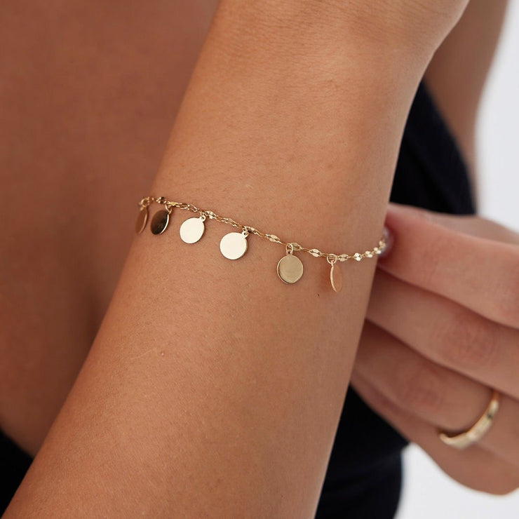 14k Gold Sequin Boomerang Bracelet, 14k Solid Gold Bracelet, Gold Bracelet for women, Solid Gold Bracelet