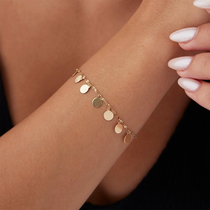 14k Gold Sequin Boomerang Bracelet, 14k Solid Gold Bracelet, Gold Bracelet for women, Solid Gold Bracelet