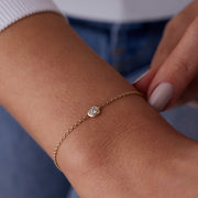 14k Gold Solitaire Diamond Charm Tip Bracelet, 14k Solid Gold Bracelet, Gold Bracelet for women, Solid Gold Bracelet