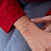 14k Gold Solitaire Diamond Charm Tip Bracelet, 14k Solid Gold Bracelet, Gold Bracelet for women, Solid Gold Bracelet