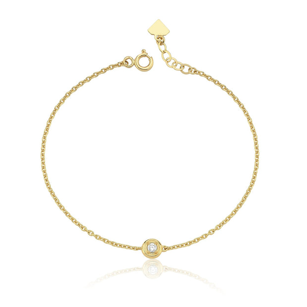 14k Gold Solitaire Diamond Charm Tip Bracelet, 14k Solid Gold Bracelet, Gold Bracelet for women, Solid Gold Bracelet