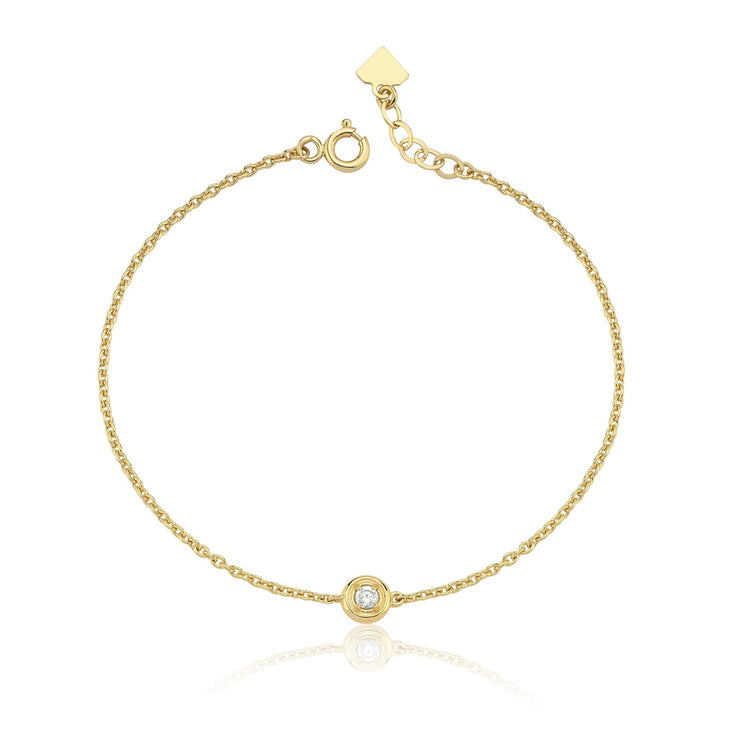14k Gold Solitaire Diamond Charm Tip Bracelet, 14k Solid Gold Bracelet, Gold Bracelet for women, Solid Gold Bracelet