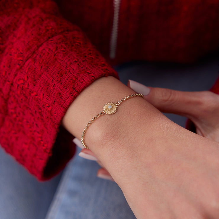 14k Gold Moon Enamel Oyster Bracelet, 14k Solid Gold Bracelet, Gold Bracelet for women, Solid Gold Bracelet
