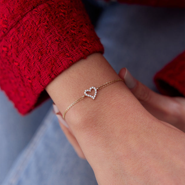 14k Gold Heart Bracelet, 14k Solid Gold Bracelet, Gold Bracelet for women, Solid Gold Bracelet