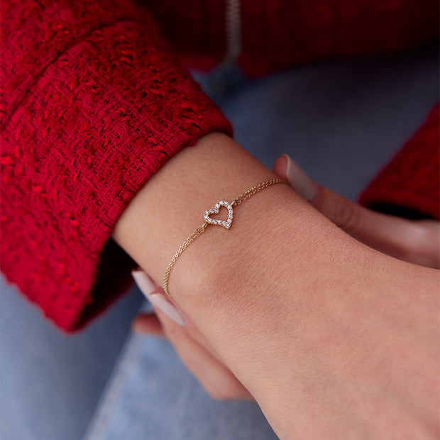 14k Gold Heart Bracelet, 14k Solid Gold Bracelet, Gold Bracelet for women, Solid Gold Bracelet