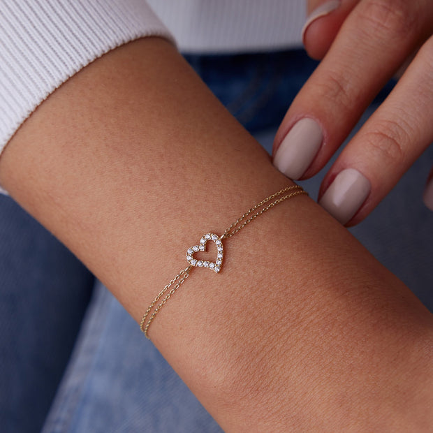 14k Gold Heart Bracelet, 14k Solid Gold Bracelet, Gold Bracelet for women, Solid Gold Bracelet