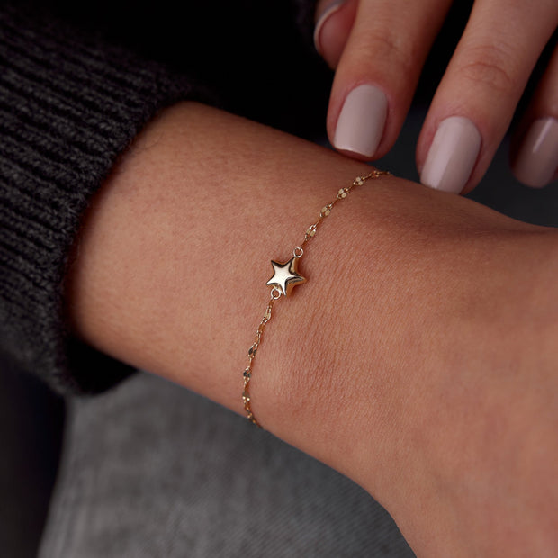 14k Gold Boomerang Chain Star Bracelet, 14k Solid Gold Bracelet, Gold Bracelet for women, Solid Gold Bracelet