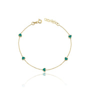 14k Gold Turquoise Enamel Desk Heart Bracelet, 14k Solid Gold Bracelet, Gold Bracelet for women, Solid Gold Bracelet