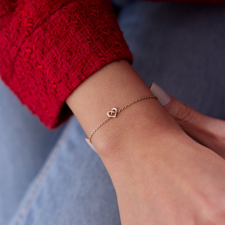 14k Gold Huge Heart Bracelet, 14k Solid Gold Bracelet, Gold Bracelet for women, Solid Gold Bracelet