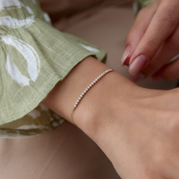 14k Gold Minimal Bracelet with Row Stones, 14k Solid Gold Bracelet, Gold Bracelet for women, Solid Gold Bracelet