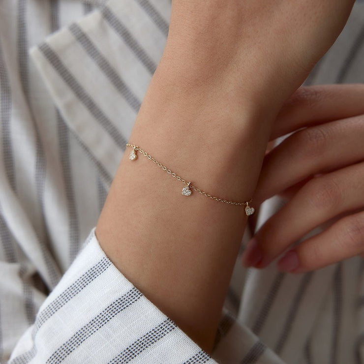 14k Gold Swinging Stone Heart Bracelet, 14k Solid Gold Bracelet, Gold Bracelet for women, Solid Gold Bracelet