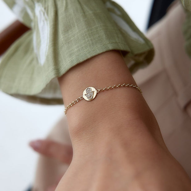 14k Gold Fatma's Hand Bracelet with Plate Stone, 14k Solid Gold Bracelet, Gold Bracelet for women, Solid Gold Bracelet
