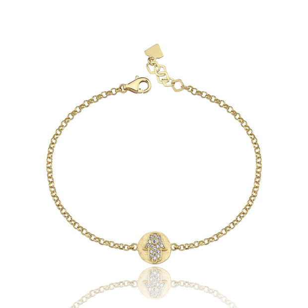 14k Gold Fatma's Hand Bracelet with Plate Stone, 14k Solid Gold Bracelet, Gold Bracelet for women, Solid Gold Bracelet