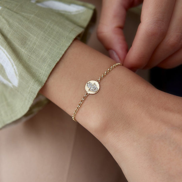 14k Gold Fatma's Hand Bracelet with Plate Stone, 14k Solid Gold Bracelet, Gold Bracelet for women, Solid Gold Bracelet