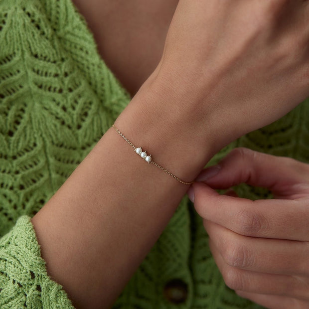 14k Gold Tria Pearl Bracelet, 14k Solid Gold Bracelet, Gold Bracelet for women, Solid Gold Bracelet