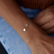 14k Gold Fancy Heart Double Bracelet, 14k Solid Gold Bracelet, Gold Bracelet for women, Solid Gold Bracelet