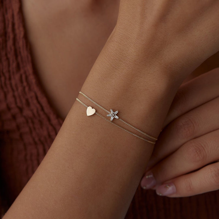 14k Gold Fancy Heart Double Bracelet, 14k Solid Gold Bracelet, Gold Bracelet for women, Solid Gold Bracelet
