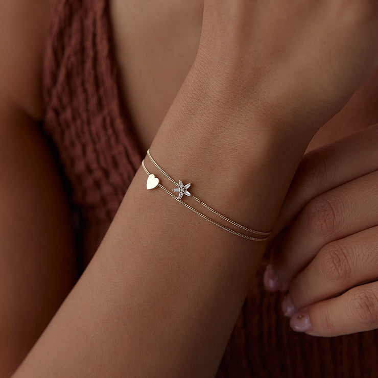 14k Gold Fancy Heart Double Bracelet, 14k Solid Gold Bracelet, Gold Bracelet for women, Solid Gold Bracelet