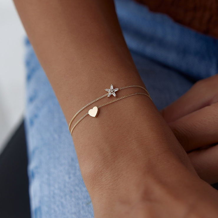 14k Gold Fancy Heart Double Bracelet, 14k Solid Gold Bracelet, Gold Bracelet for women, Solid Gold Bracelet