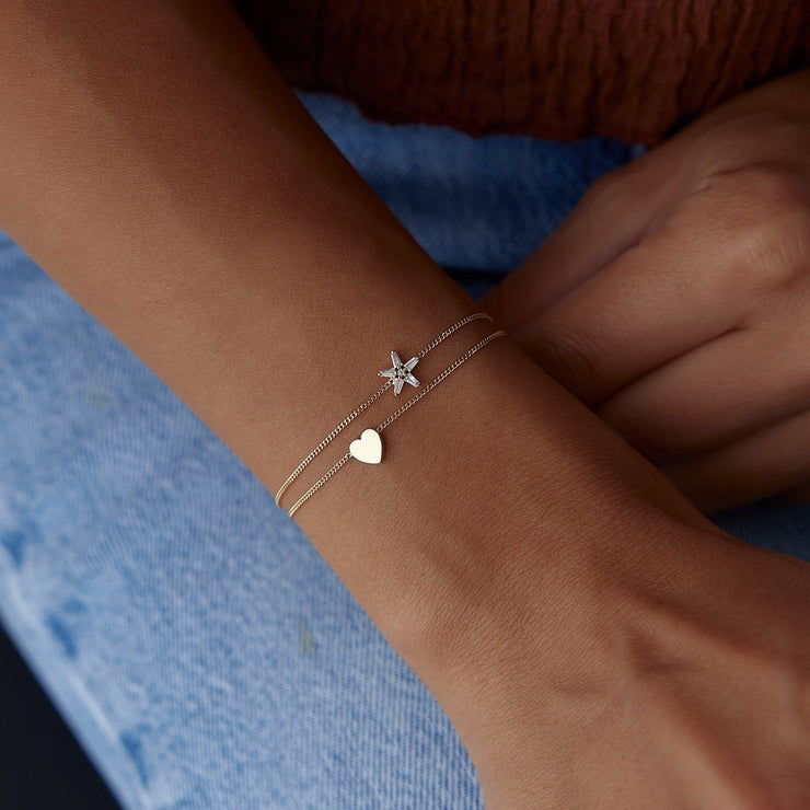 14k Gold Fancy Heart Double Bracelet, 14k Solid Gold Bracelet, Gold Bracelet for women, Solid Gold Bracelet