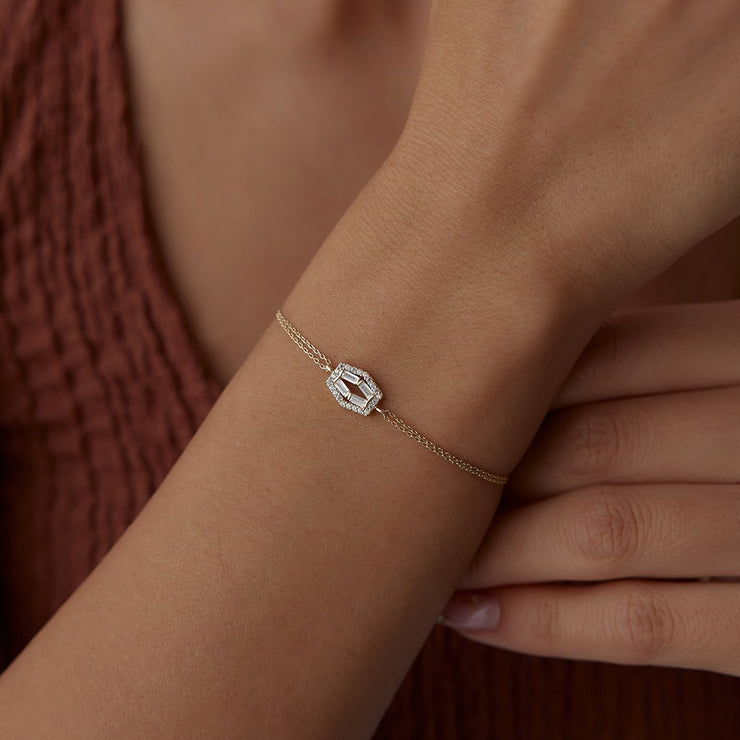 14k Gold Sueno Baguette Bracelet, 14k Solid Gold Bracelet, Gold Bracelet for women, Solid Gold Bracelet