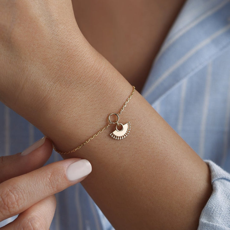 14k Gold Mini Fan Bracelet, 14k Solid Gold Bracelet, Gold Bracelet for women, Solid Gold Bracelet